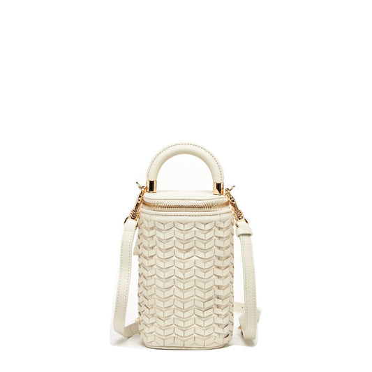 SUSU Basket Weave Leather Purse Off-white Bucket Bag