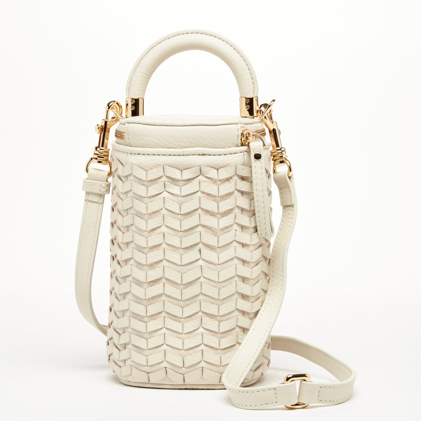 SUSU Basket Weave Leather Purse Off-white Bucket Bag