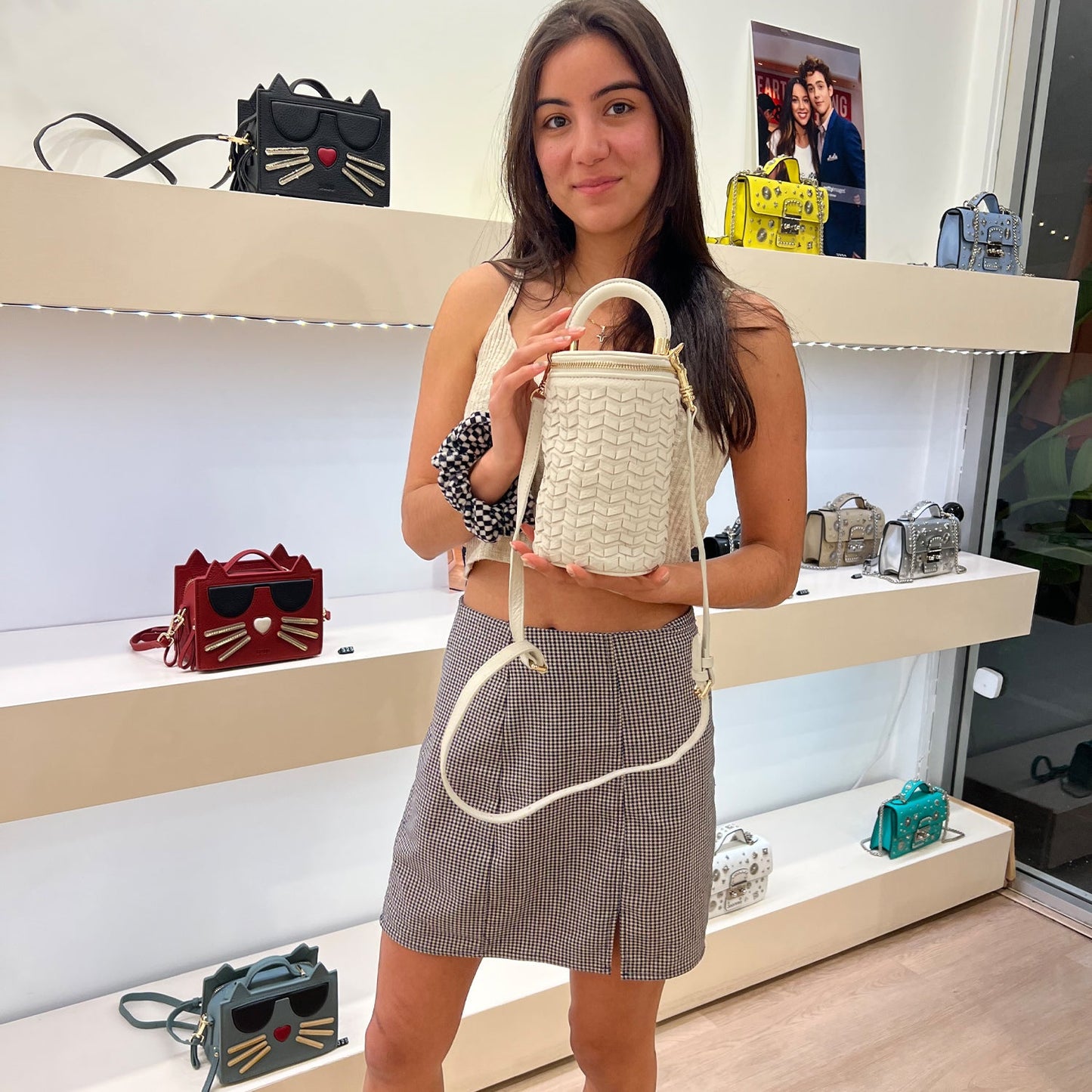 SUSU Basket Weave Leather Purse Off-white Bucket Bag